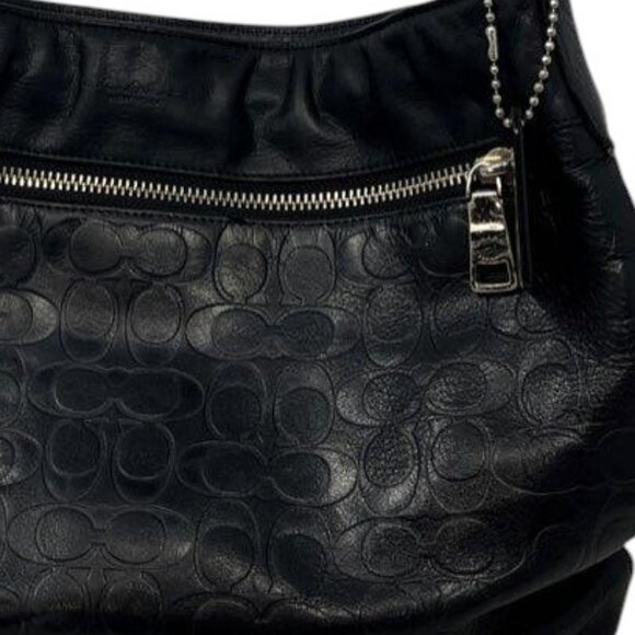 Coach Black Leather Signature Logo Charm Inner Pocket Zipper Crossbody Handbag - Picture 7 of 13